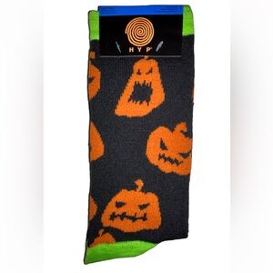 Halloween Crew Socks 1 Pair Men's 6-12 Black Orange Green w Jack O'lantern NEW!
